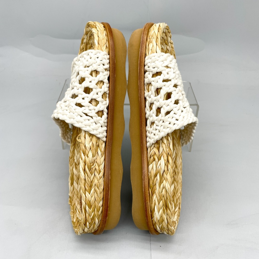 Chloe Wavy Crochet Slides Womens 38 7.5 Woven Raffia Sandals White Boho Coastal - Picture 9 of 11